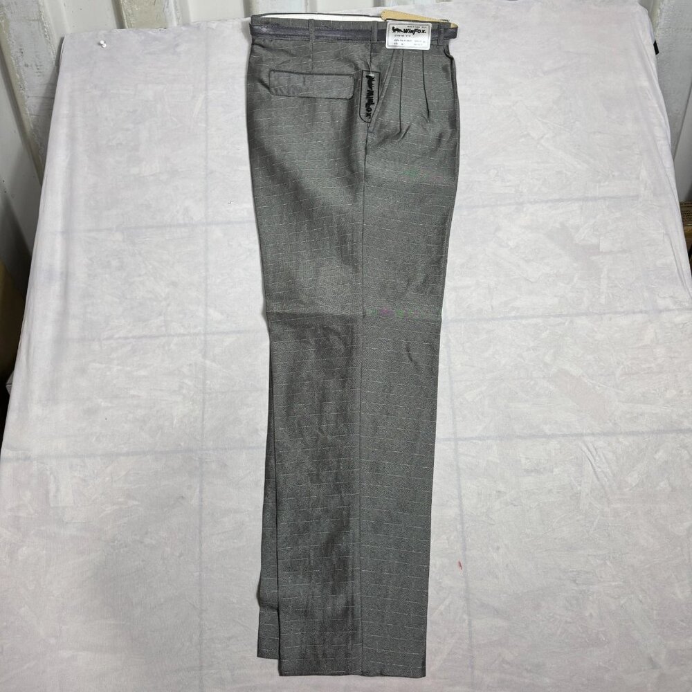 WinFox Dress Pants Mens Gray Geometric Pleated Belted Slash‎ Pocket Size 36 NWT